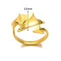 Golden stainless steel open ring featuring a 15mm manta wing and arrow design - Devil Wing Arrow-15mm