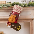 Christmas stocking with plush reindeer motif and Merry Christmas embroidery on fireplace - Extra Large Reindeer Head Sock