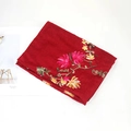 Red embroidered shawl scarf with floral patterns made of cotton and linen blend fabric - 170x90cm / Wine Red