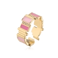 Macro view of gold adjustable ring featuring pink gradient enamel and zircon accents - Adjustable Open / Gold/Pink