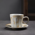 Japanese style white ceramic coffee cup with brown brushstrokes and faceted texture - 264-b Starlight Coffee Mug + Saucer (whitewashed) 170ml / Universal