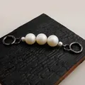 Gunmetal black pearl bag strap extender with five white beads and round spring buckles - Pearl Extension Chain (Gun Black Hardware)
