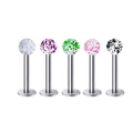Set of five stainless steel labret studs with colorful speckled acrylic bead tops - Glitter Ball Style