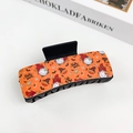 Gothic Halloween orange hair claw clip featuring gnome and pumpkin pattern designs - Halloween #5 - Rectangle