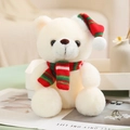 Plush cream Teddy bear with red and green striped Christmas scarf and festive hat - Style B Red Green Stripe Scarf / White