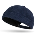 Gorro docker retro de pana azul marino con correa ajustable y textura de rayas clásicas - Azul marino