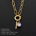 Elegant 14K gold plated stainless steel letter i necklace with purple CZ pendant. - Lowercase i