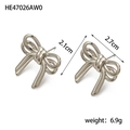Silver bow stud earrings in brushed stainless steel, minimalist design 2.7cm size - HE47026AW0 Silver Brushed Bow