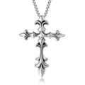 Vintage Edelstahl Kreuz Anhänger Halskette in Silber mit verzierten Gravurmustern - Gothic-Kreuz + Edelstahlkette