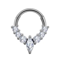 Silver stainless steel hinge hoop ring featuring marquise and round cubic zirconia - 1.2x8mm / Style 11-Steel Color