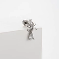 Silver flower and teardrop stud earring with sparkling cubic zirconia on white background - Zirconia Flower Drop Style (A169-5#) / Single Piece