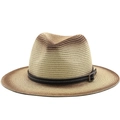 Classic sun straw fedora hat with gradient brown finish and buckled leather band - M (56-58cm) / Beige Tan Gradient (06)