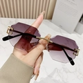 Fashion rimless oversized sunglasses with purple gradient lenses and gold metal temples - Gold Frame Gradient Gray Lens