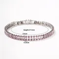 Detail of pink zircon tennis bracelet showing 17+2cm length and 8.1g weight specs - Rectangle Pink Zircon (B00658-1)