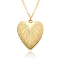 Detailed view of the heart-shaped gold pendant featuring radial textured patterns - Radiant Pleated Texture Heart (B059)