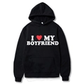Classic black I Love My Boyfriend hoodie with kangaroo pocket and ribbed cuffs - S / I Love My Boyfriend / Black