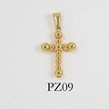 24K gold plated stainless steel cross pendant featuring a unique polished bead design - PZ09-Beaded Cross / Gold