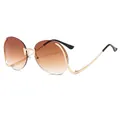 Frameless round sunglasses with brown gradient lenses and golden metal temples - Gradient Tea