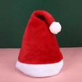 Classic red plush Santa hat with white faux fur trim and pompom for Christmas decor - Short Plush Classic Santa Hat