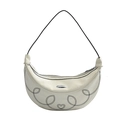 Borsa a mezzaluna crema con cuciture a contrasto nere e ricamo a cuore trendy - Bianco Sporco