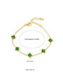 Detail of 18K gold plated clover bracelet showing 16+3.5cm size and green gemstones - Square Green Zircon Bracelet