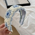 Handmade blue and white crochet flower headband with a fresh knit texture for women - Blue Colorful Crochet Embroidered Headband