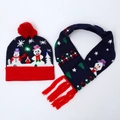 Ensemble bonnet et écharpe de Noël à LED en tricot bleu marine et rouge avec motifs bonhomme - Bonhomme de Neige Violet