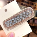 Sparkling light blue crystal rectangle hair clip with silver beads on white card - Rectangular BB Clip / Blue Gray