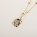 Vintage 18K gold-plated double-layer necklace with dark grey rose flower rectangle pendant - February Iris