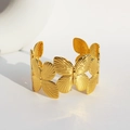 Bracciale rigido aperto largo placcato oro 24 carats con design farfalla 3D da donna - Oro