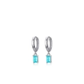 Elegant S925 sterling silver hoop earrings with rectangular sea blue zircon pendants - Silver