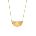 Golden 18K plated stainless steel necklace with sunburst textured fan pendant - Striped Geometric Semicircular Pendant Necklace