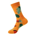 Lebhafte orangefarbene Baumwollsocken mit sommerlichem Wassermelonen- und Blattmuster - Einheitsgröße / Orange Wassermelone Stil (1057)
