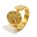 Adjustable 18K gold plated stainless steel ring with nebula relief round face - US 6 / Gold