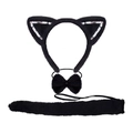 Set orecchie da gatto nere con paillettes argento, papillon e coda per travestimento - Set Gatto Nero Paillettes 3 Pezzi