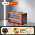 Modular orange and black storage box with 4 clear drawers and stackable design - Orange 4 Medium Grids