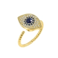 Adjustable gold eye ring with blue and white zircon stones to relieve anxiety - Evil Eye Spinner - Gold