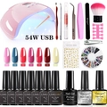Professional 54W nail lamp starter kit with 7 gel polishes and essential manicure tools - Color Gel Polish and Manicure Tools Set (With Nail Lamp - Style C)(3-x3)