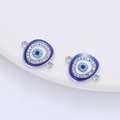 Evil eye alloy charms with blue enamel and rhinestones for DIY jewelry making - Silver Tone + Royal Blue