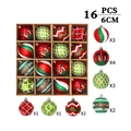 Set di 16 palline di Natale dipinte in rosso verde e bianco ornamenti da 6cm - Set 6 (16PZ/6cm/Rosso Verde Bianco Bright)