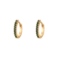 Minimalistische 18K vergoldete Creolen mit grünen Zirkonia in Mikrofassung - Gold-Grüner Zirkonia