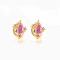 Star and moon stud earrings in 18K gold plating with iridescent purple gemstones - Oval Iridescent Style (EH00569)