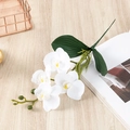 Lifelike white Phalaenopsis orchid silk flower branch with green buds and leaves - 4-Head Phalaenopsis / White