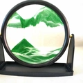 Dynamic round moving sand art decor in green and white colors with black stand - 8 Inch Stand Green