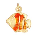 Golden fish charm pendant with bright orange enamel stripes for beach jewelry - Orange Tropical Fish