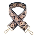 Ethnic geometric jacquard bag strap in navy, pink, and grey with gold metal clips - Blue Base Khaki Pink
