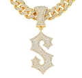 Collana hip hop dorata con pendente lettera S tempestato di strass lucidi e catena cubana - Pendente Singolo Lettera S Oro