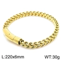 Golden stainless steel wheat chain bracelet, 220x6mm size with a polished clasp - 22cm / Gold