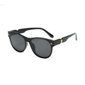 Chic black oval sunglasses featuring gold metal bar accents and dark grey lenses - Black Frame Gray Lens