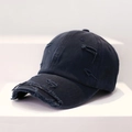 Distressed dark blue baseball cap with ripped details and vintage frayed cotton finish - L (58-60cm) / Navy Blue